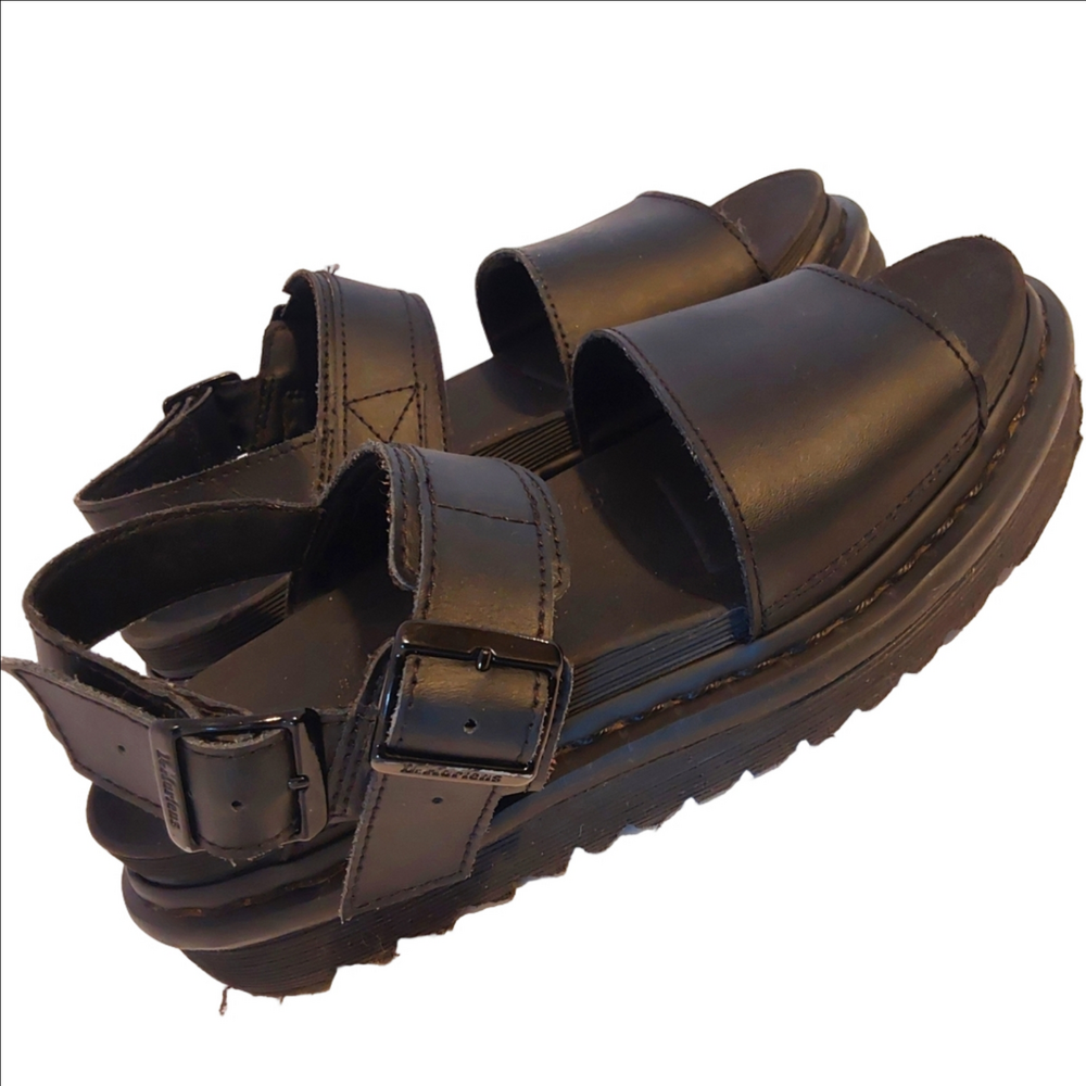 Size 9 Women's Dr. Martens Voss Hydro Black Leather Strappy Platform Sandals